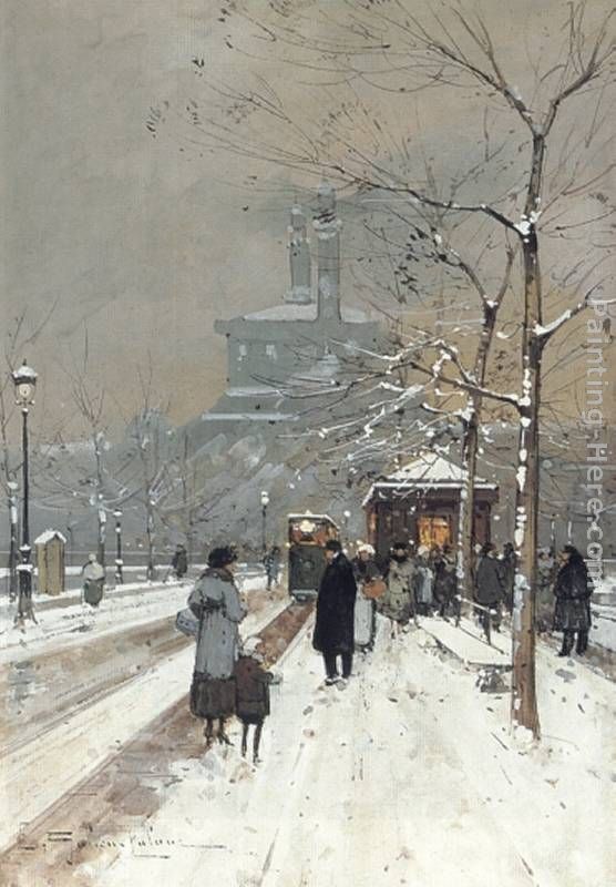 Figures in the Snow, Paris painting - Eugene Galien-Laloue Figures in the Snow, Paris art painting